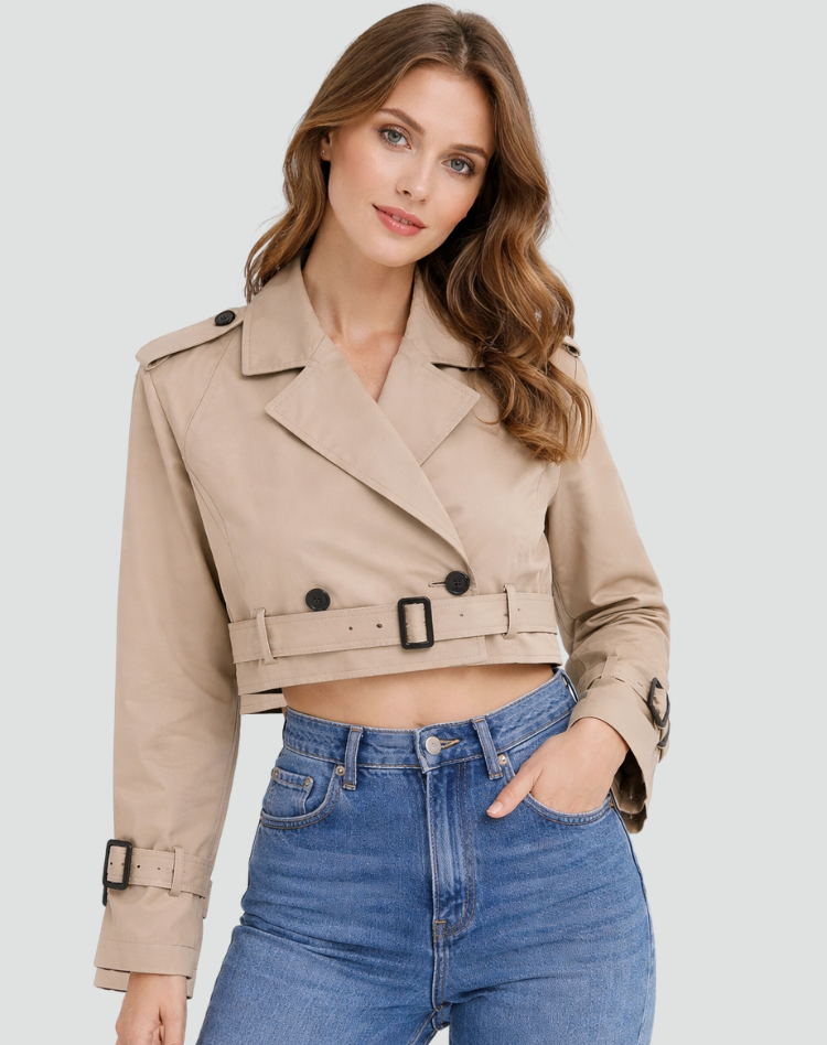 Trench en Coton Femme – Coupe Courte et Silhouette Classique Intemporelle