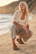 Pantalon en Coton et Lin Femme – Jambe Large et Ceinture Élastique