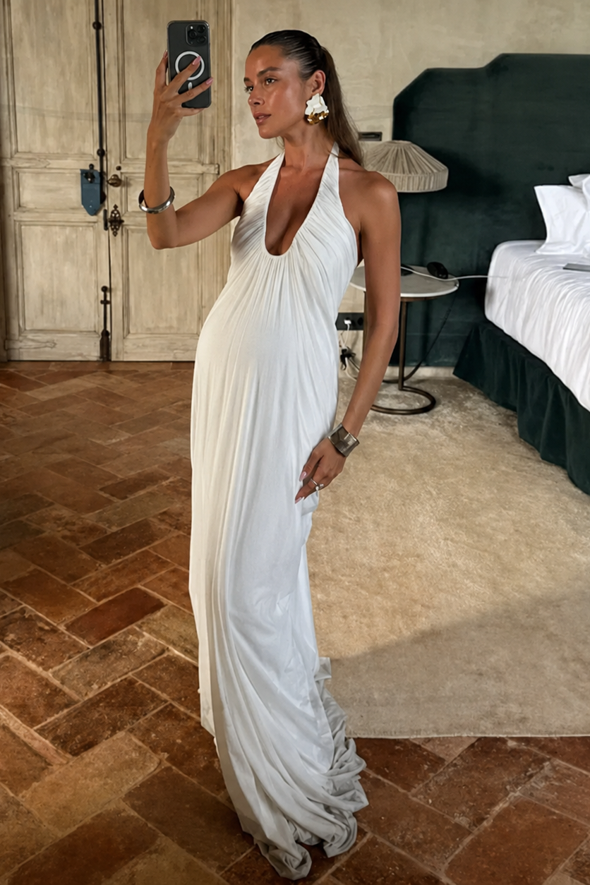 Robe grossesse longue dos nu plissée