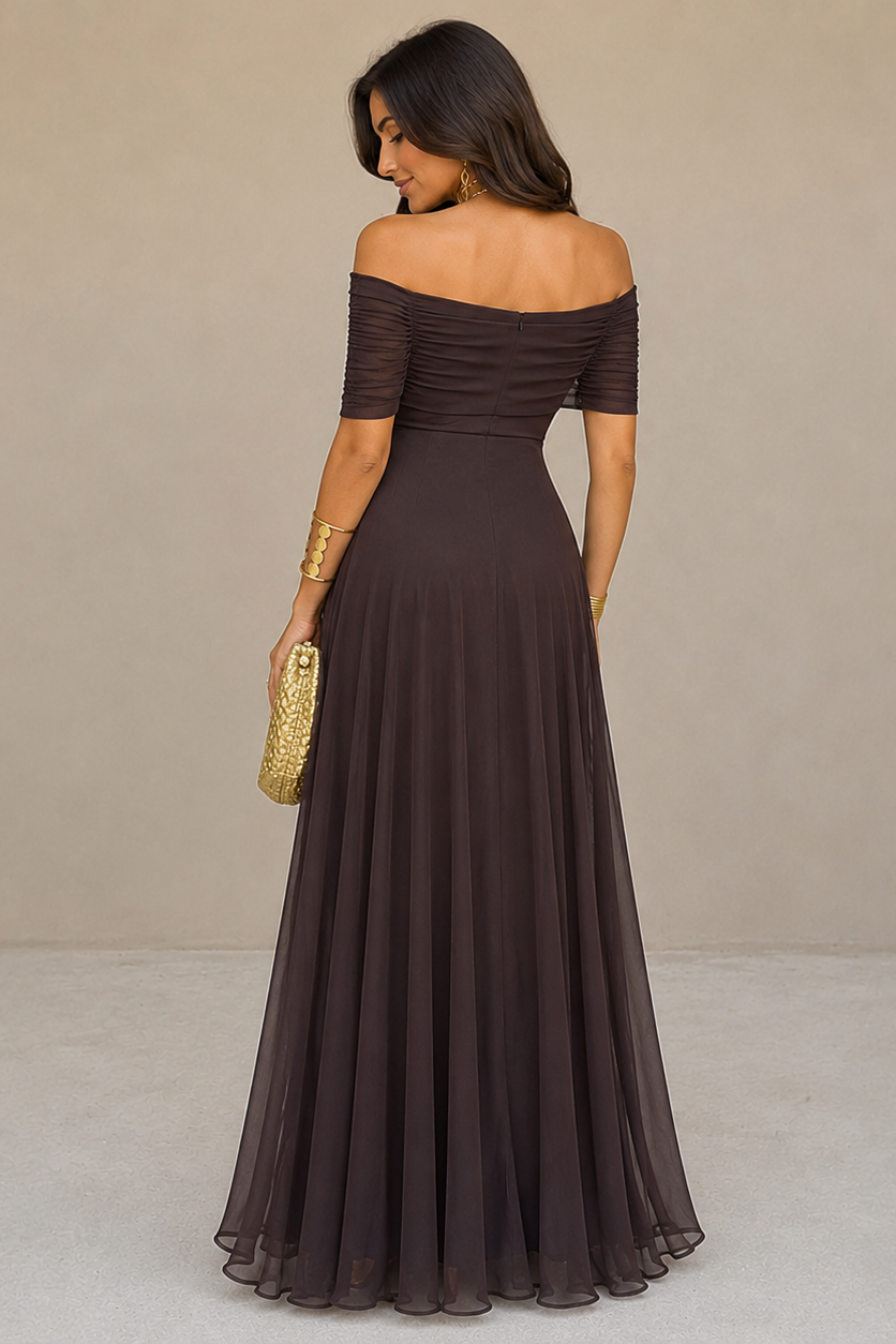 Robe Maternité Longue – Épaules Dénudées & Silhouette Fluide