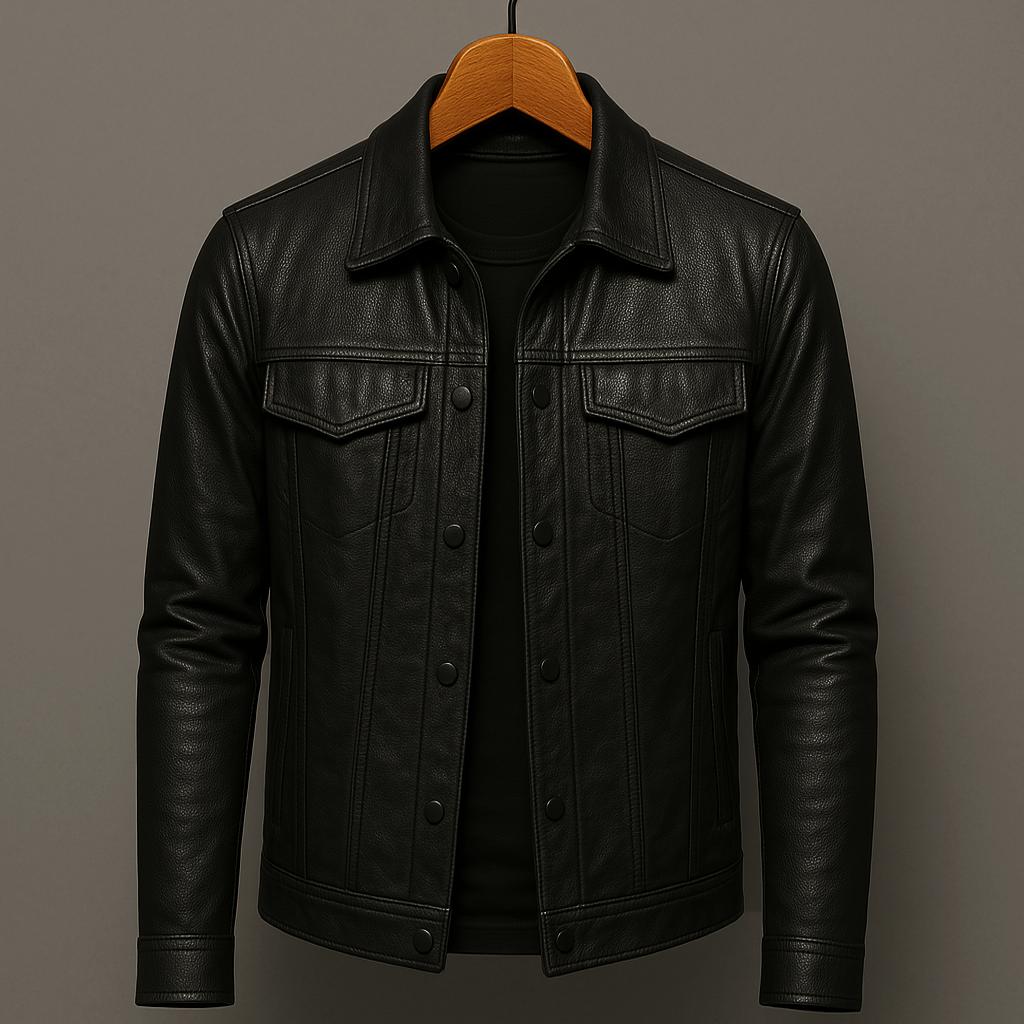 Veste Cuir Homme – Col Protecteur Fermeture Asymétrique Style Motard