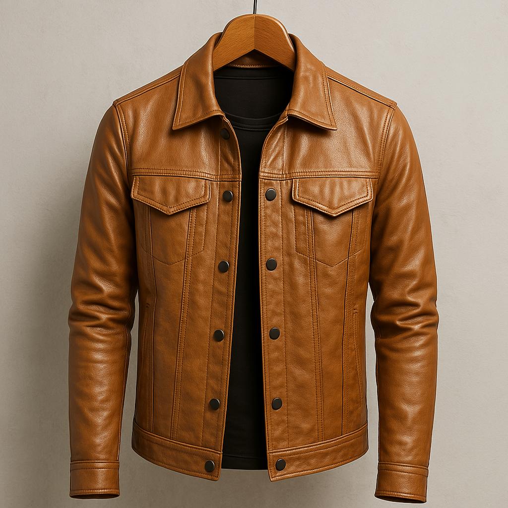 Veste Cuir Homme – Col Protecteur Fermeture Asymétrique Style Motard
