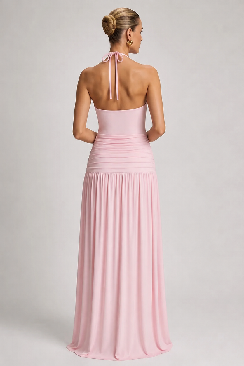 Robe maternité longue dos nu plissée