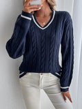 Pull Femme – Col V et Maille Torsadée Coupe Décontractée au Quotidien