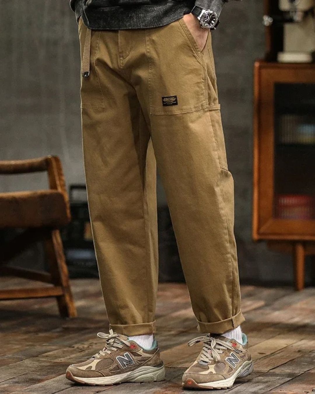 Pantalon Cargo Homme – Coupe Droite Poches à Rabat Finition Vintage
