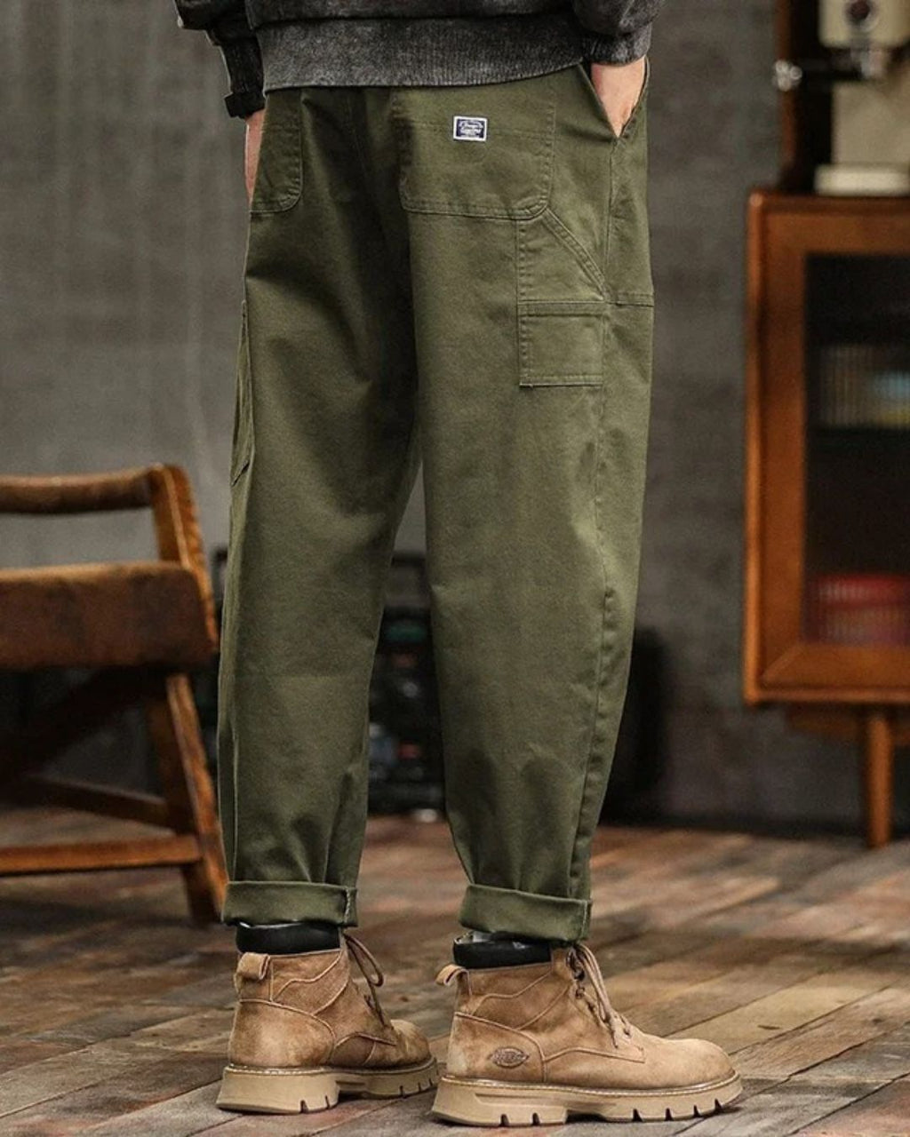 Pantalon Cargo Homme – Coupe Droite Poches à Rabat Finition Vintage