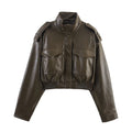 Blouson en Similicuir Femme – Coupe Courte Poignets Côtelés Style Structuré