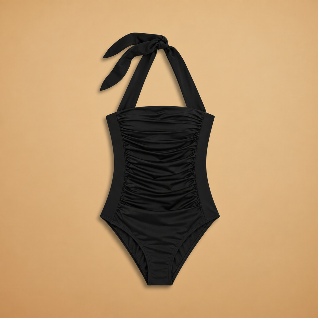 Costume de bain pour femme - maillot plissé avec cordon ajustable | piscine