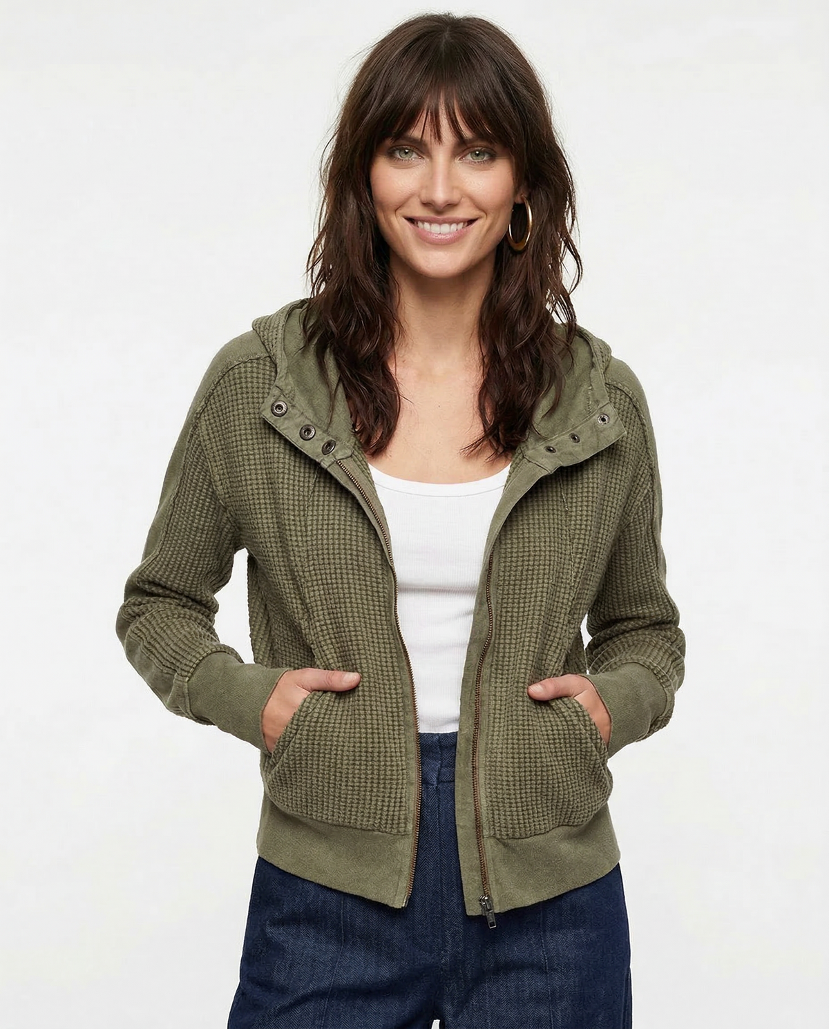 Sweat à Capuche Zippé Coton Femme – Coupe Crop Tricot Gaufré Style Actuel