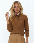 Pull en Laine et Coton Femme – Col Montant Boutonné et Maille Torsadée