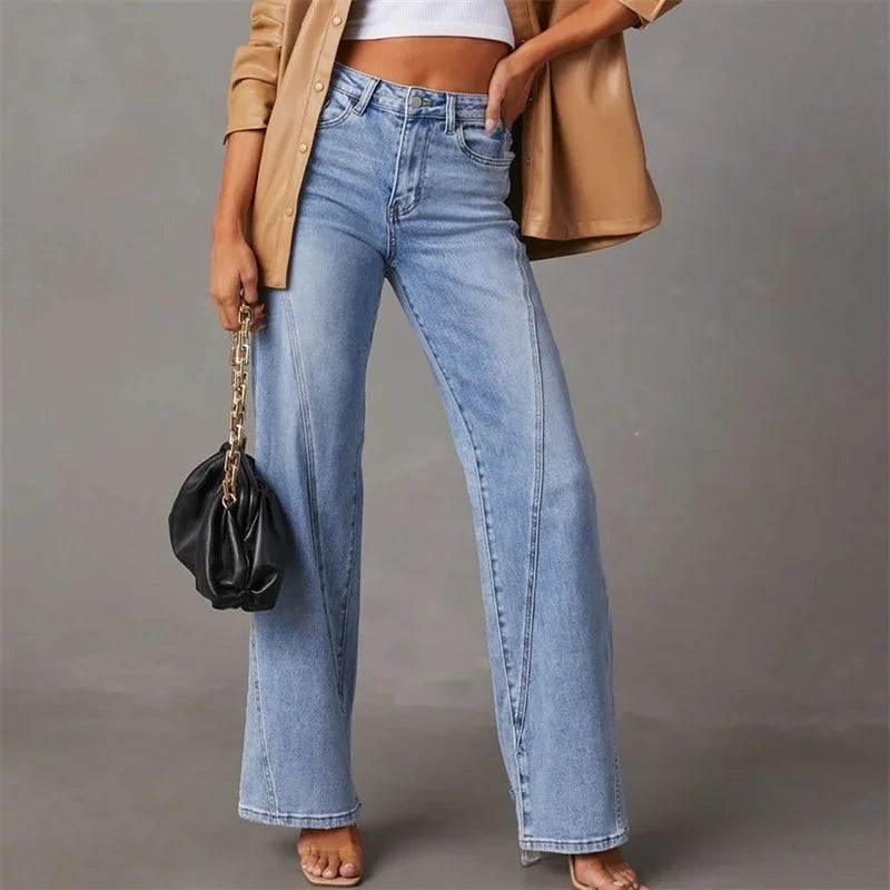 Jean en Denim Femme – Jambes Larges et Taille Haute Silhouette Allongée
