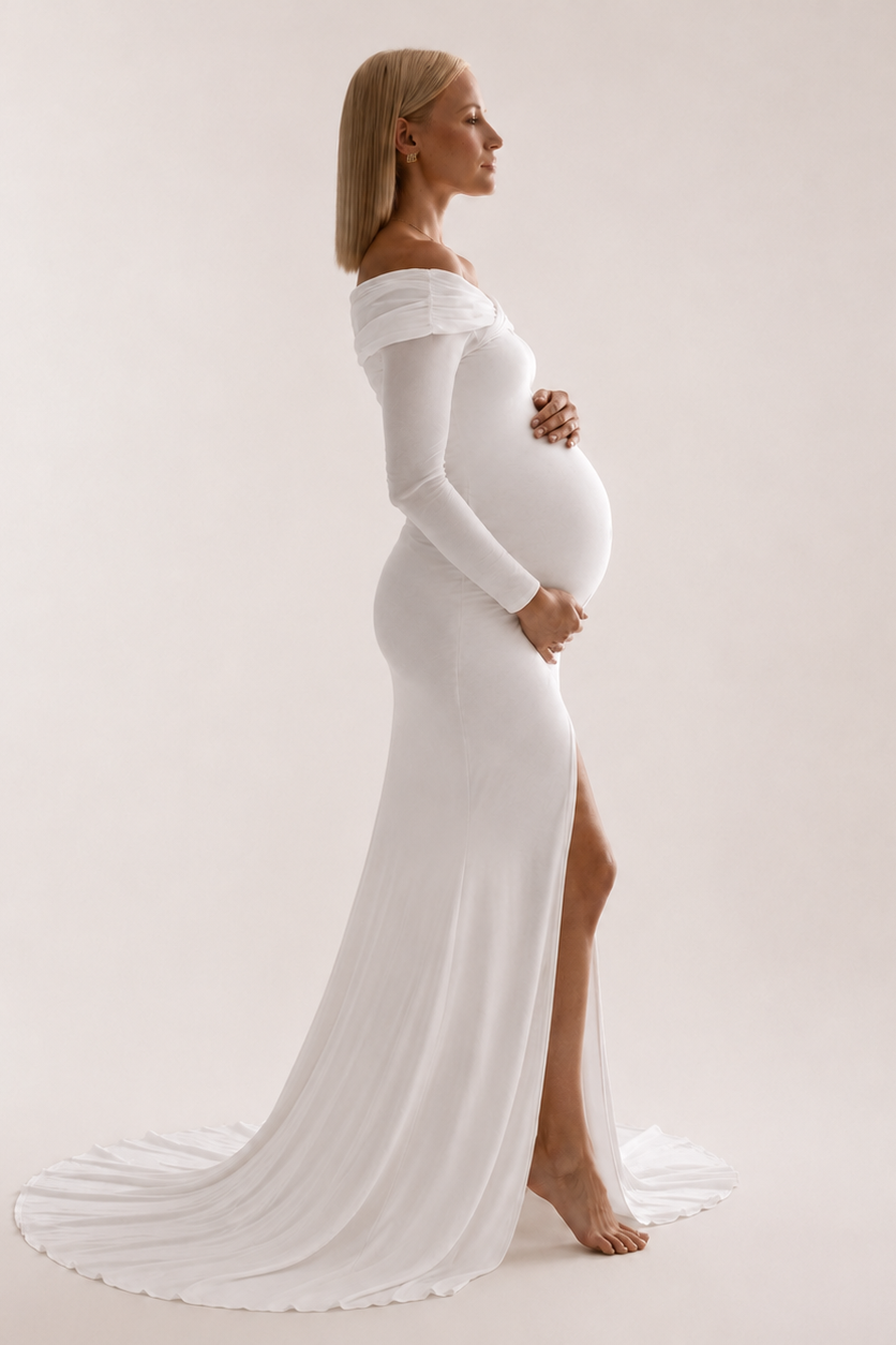 Robe grossesse longue coton épaulettes dénudées