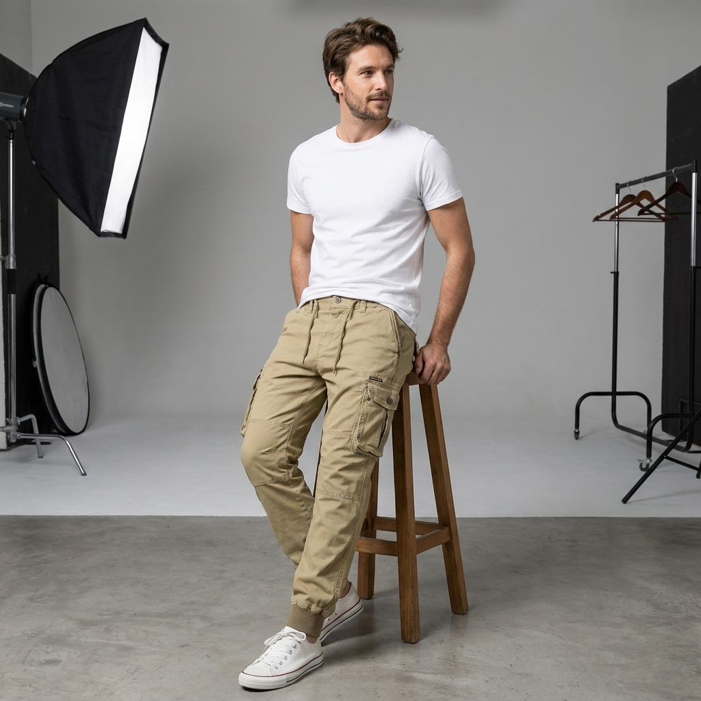 Jogger en Coton Homme – Poches Cargo et Ceinture Élastique Ajustable