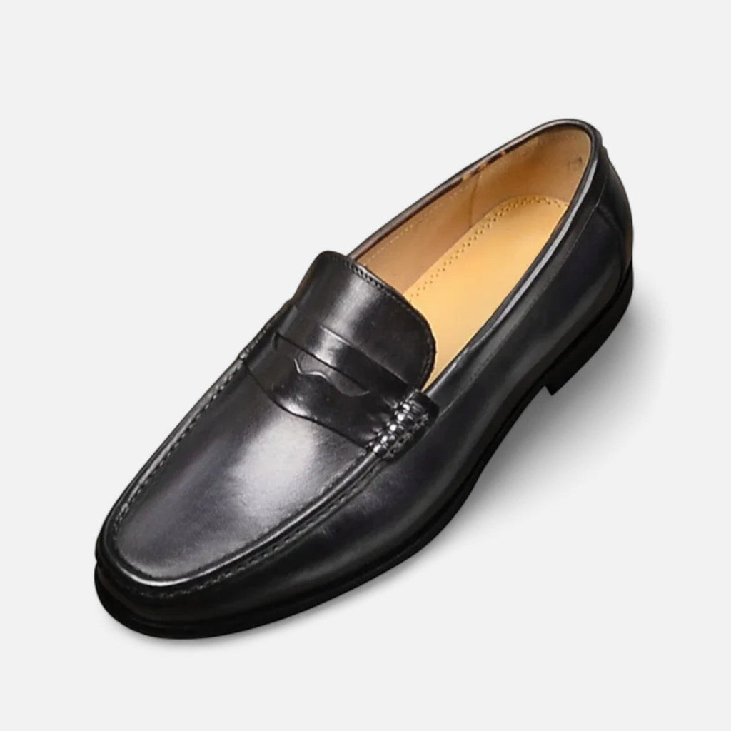 Ancienne Monde | Mocassins Penny en Cuir pour Homme – Élégance Noire à Enfiler pour le Bureau & les Occasions