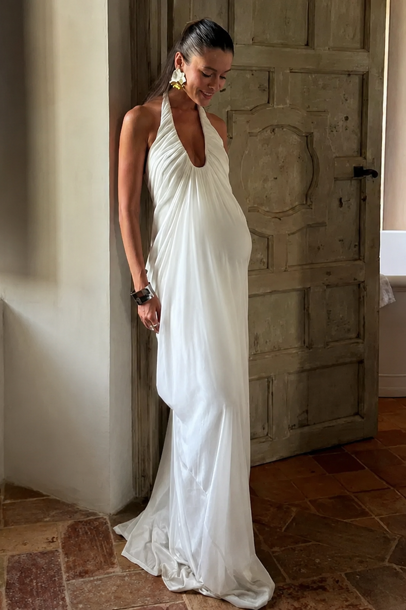 Robe grossesse longue dos nu plissée