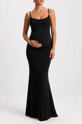 Robe longue maternité dos nu col bénitier chic