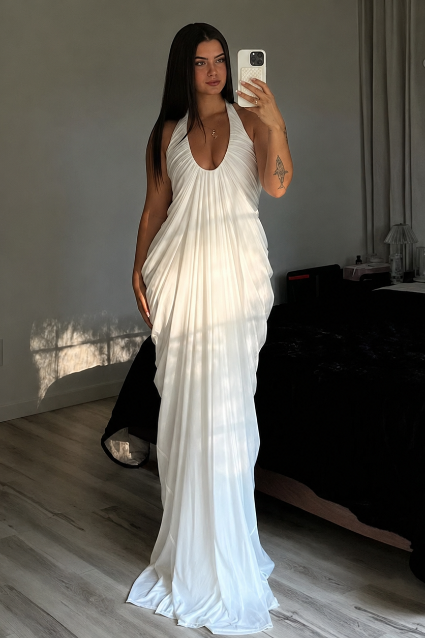 Robe grossesse longue dos nu plissée