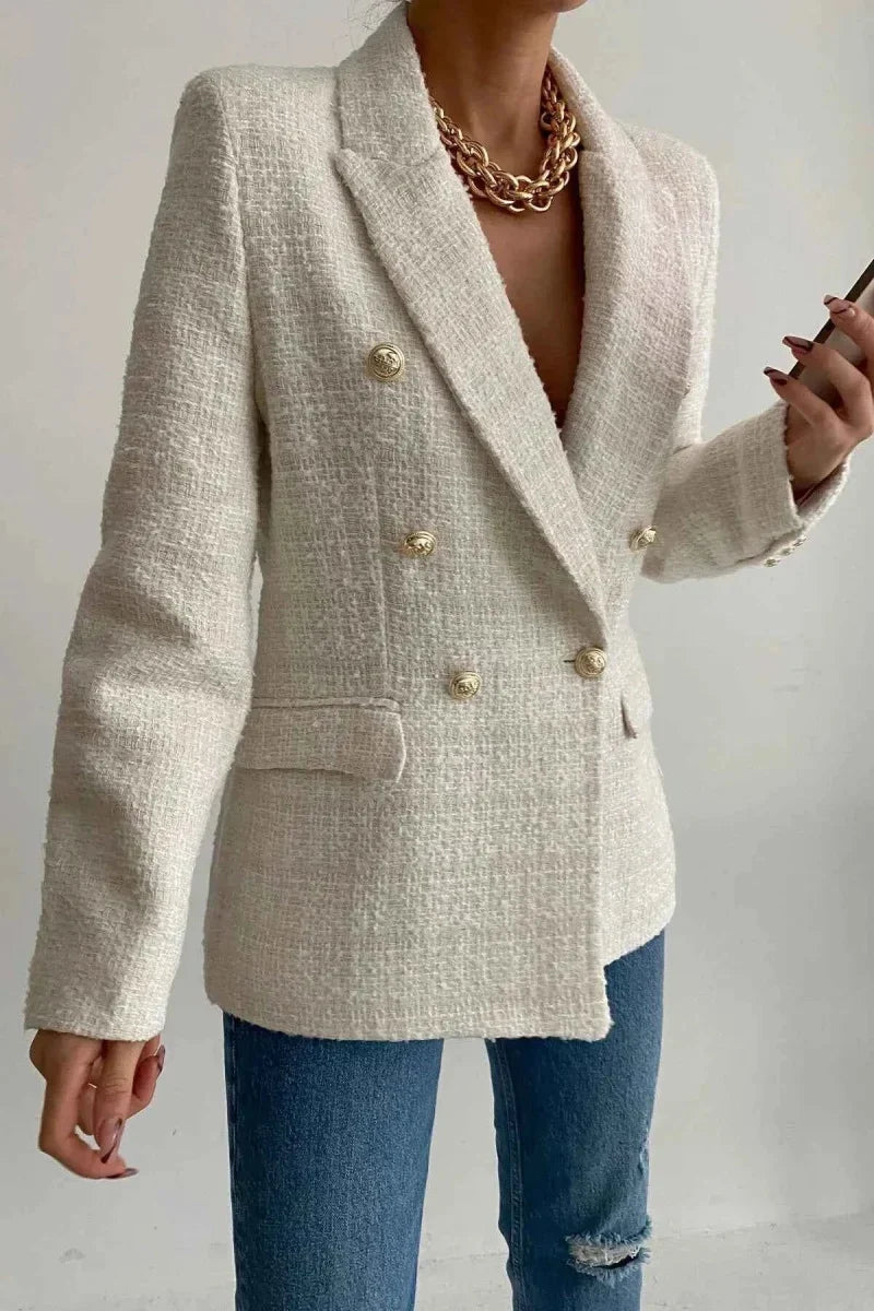 Blazer Femme – Col Cranté et Taille Ajustée Longueur Hanches Intemporelle