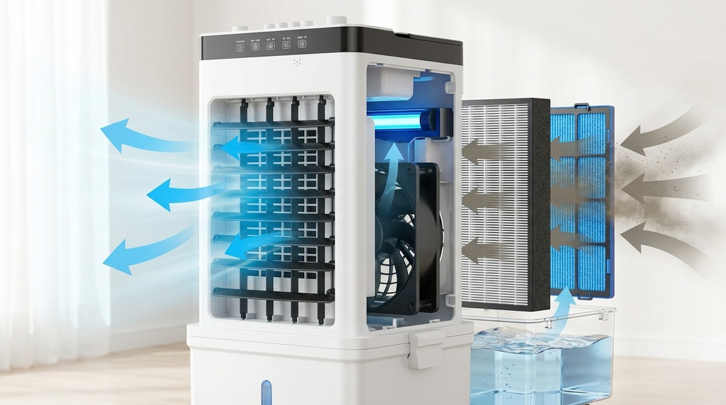 3-in-1 Portable Air Cooler with Remote Control, Large Tank, and Wheels