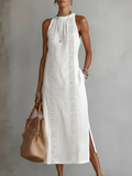 Robe mi-longue pour femme - style brodé coupe ample pour été