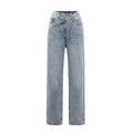 Jean en Denim Femme – Jambe Large et Ceinture Croisée Asymétrique