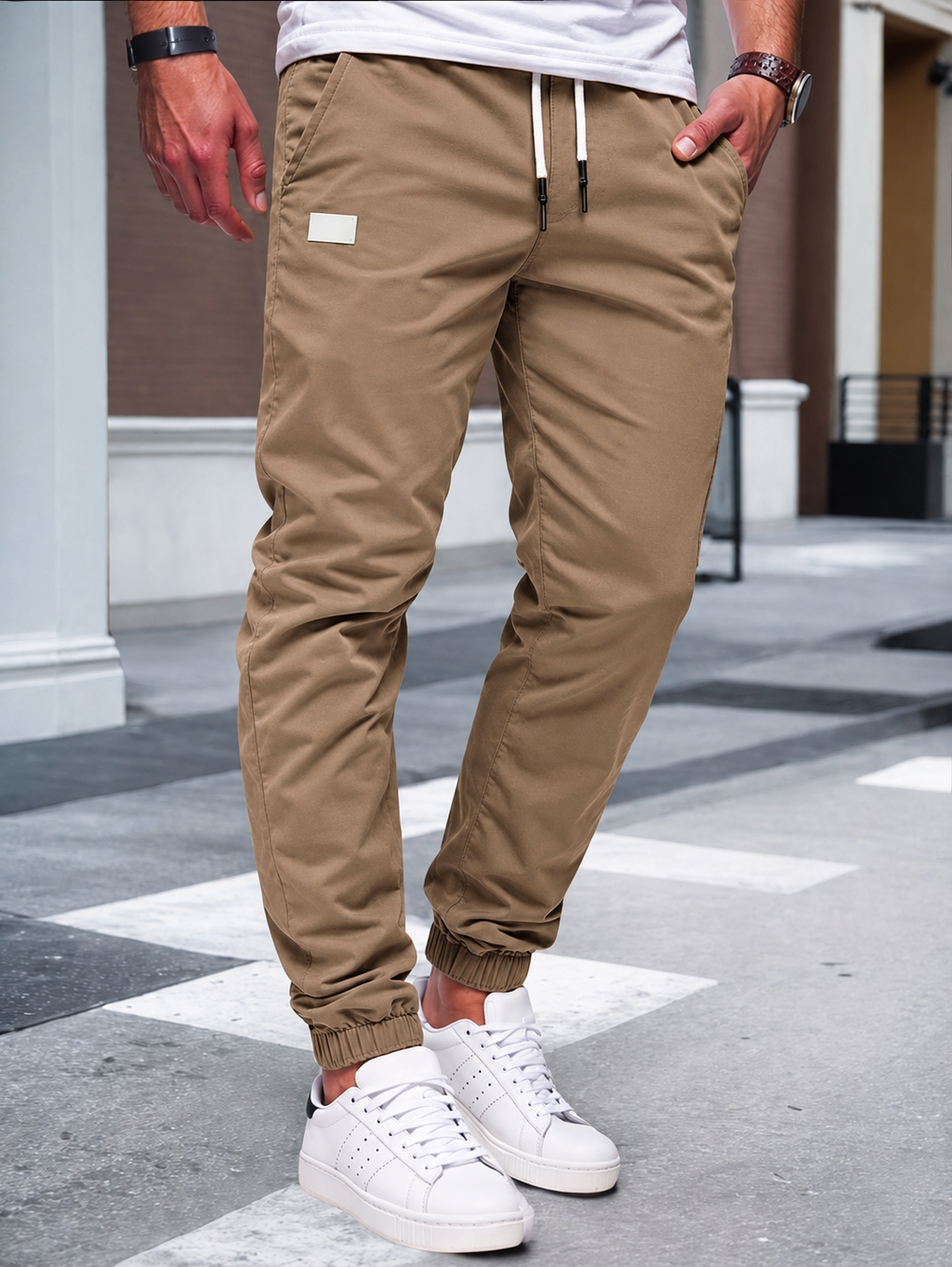 Jogger Cargo Homme – Taille Élastique Poches Latérales Tissu Léger