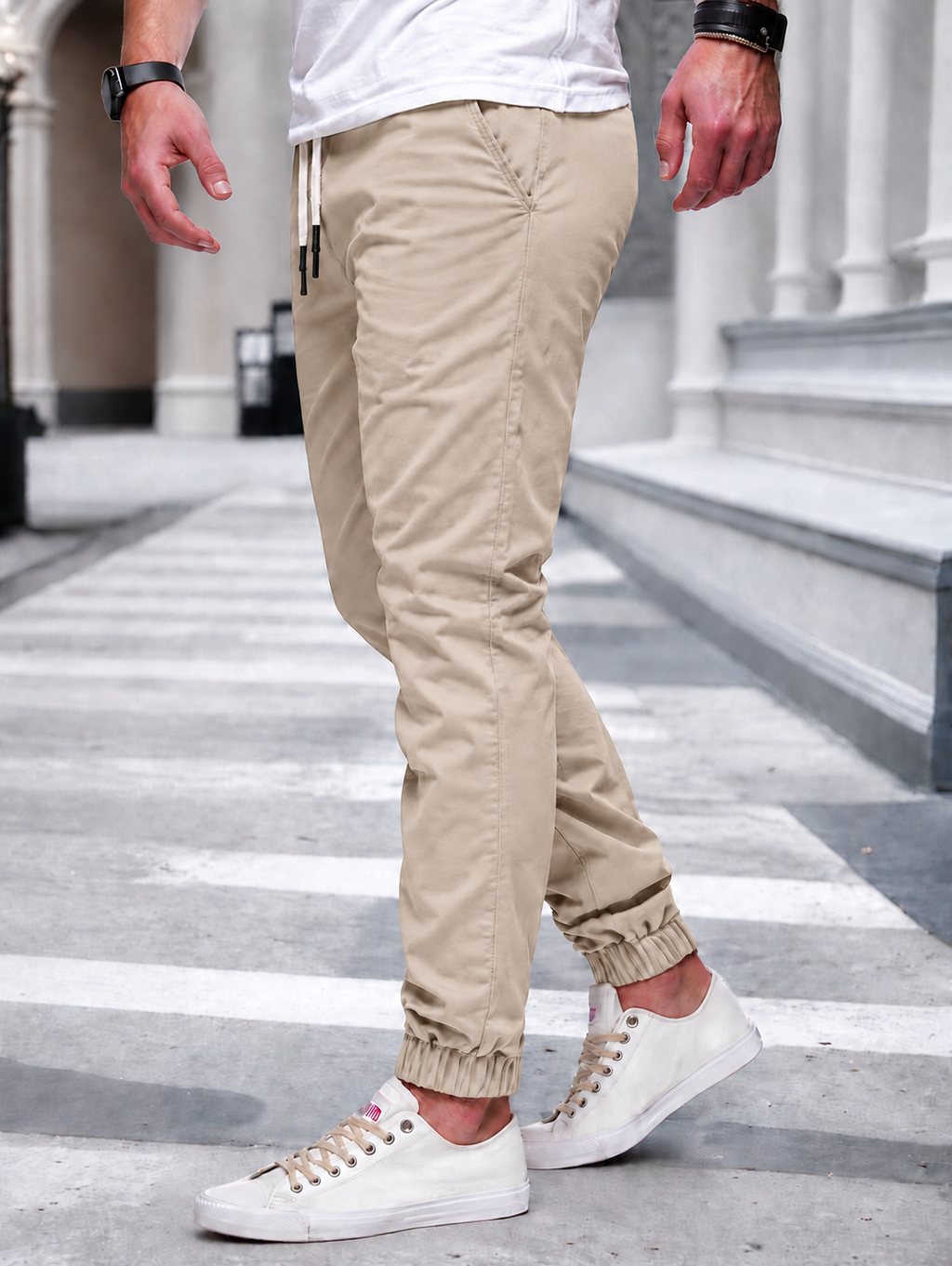 Jogger Cargo Homme – Taille Élastique Poches Latérales Tissu Léger