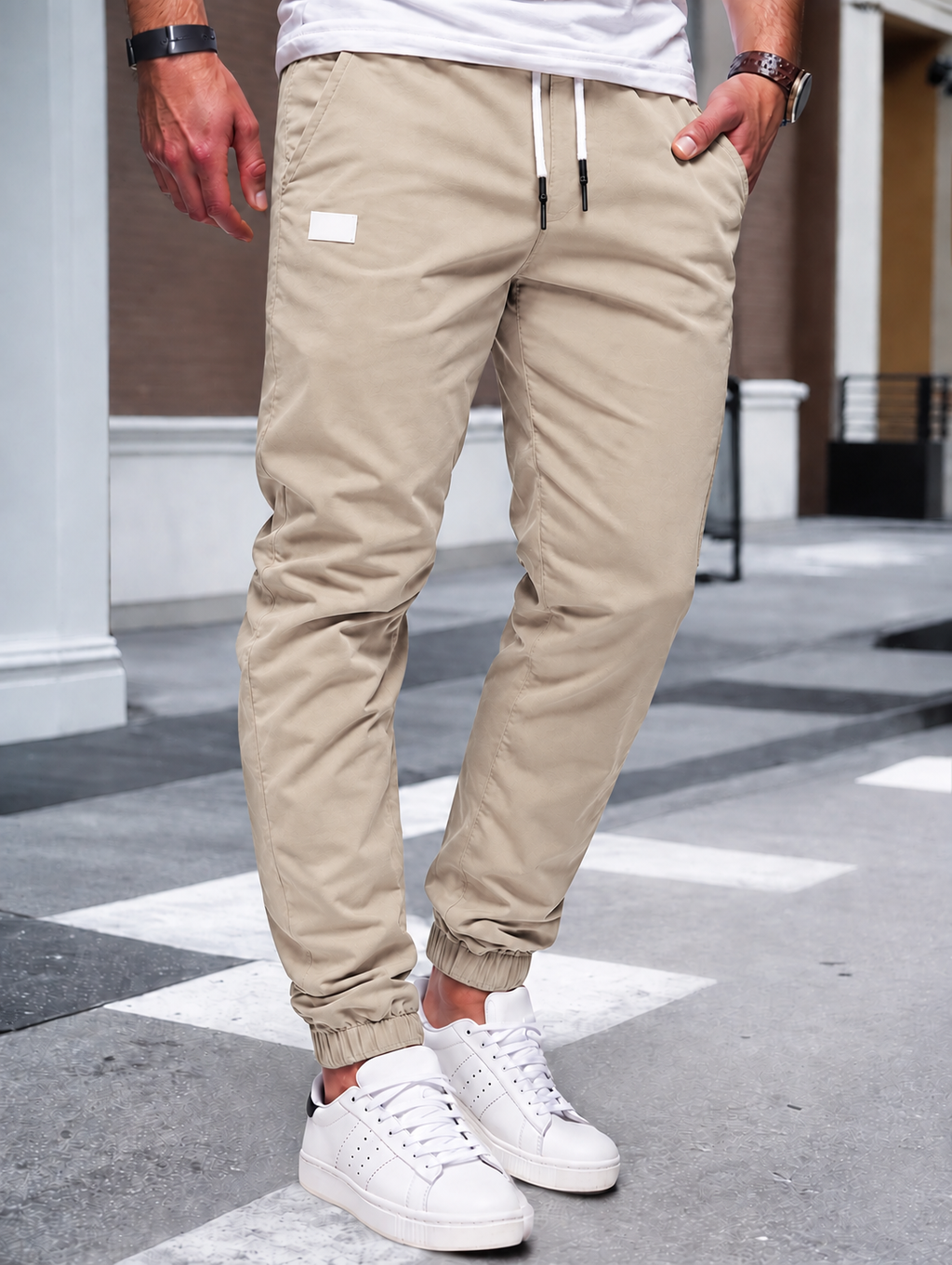 Jogger Cargo Homme – Taille Élastique Poches Latérales Tissu Léger