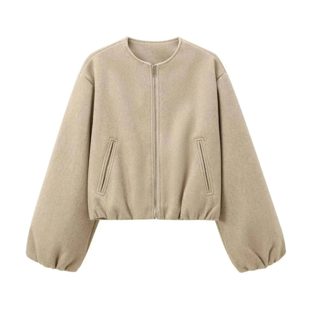 Blouson Bomber Femme – Col Rond Ourlet Élastique Coupe Ample Style Intemporel
