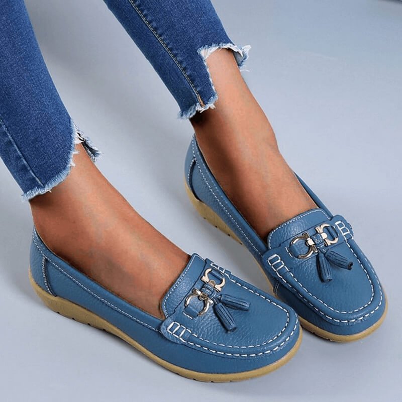 Chaussures mocassins en cuir femme - souliers de ville à boucles - loisirs