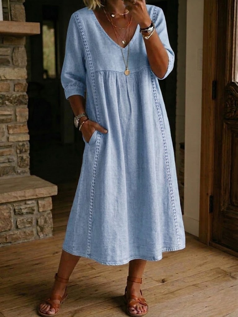 Robe maxi pour femme - style décontracté poches plaquées pour vacances