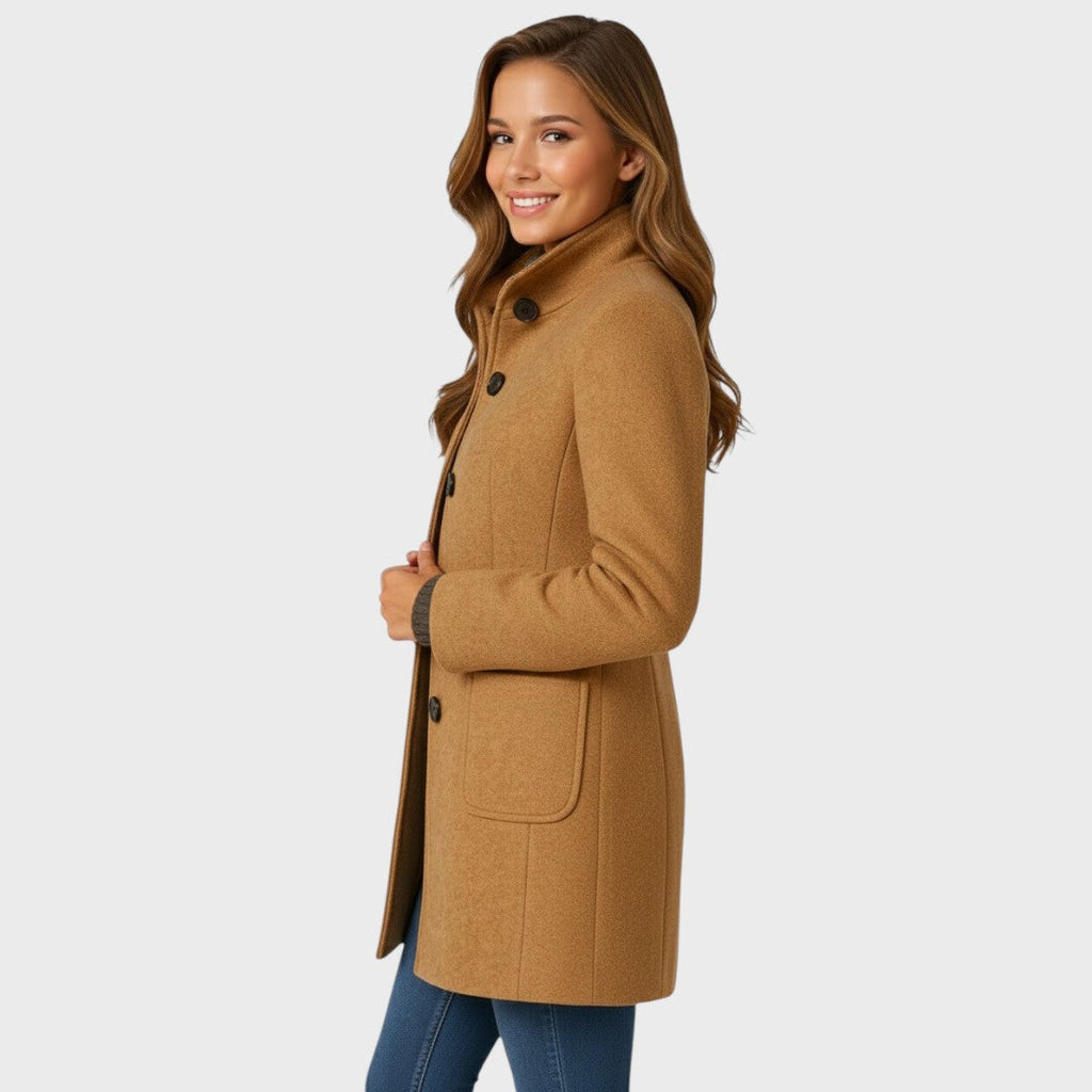 Manteau en Laine Femme – Col Structuré Fermeture Boutonnée Coupe Ajustée
