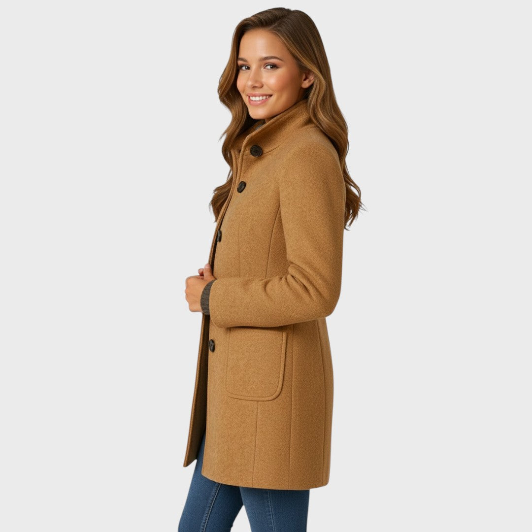 Manteau en Laine Femme – Col Structuré Fermeture Boutonnée Coupe Ajustée