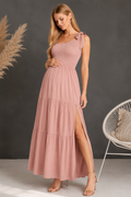 Robe grossesse longue asymétrique smockée