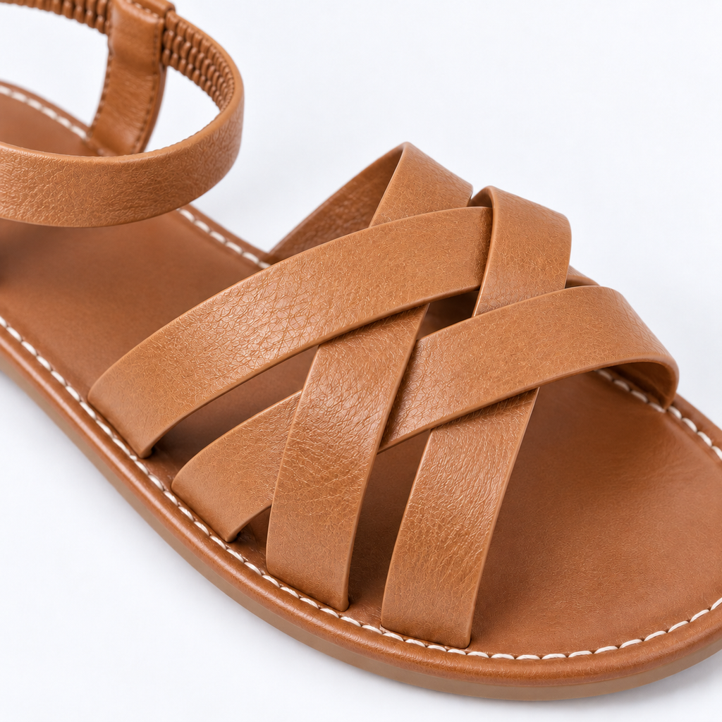 Sandales Plates à Brides Entrecroisées et Boucle de Cheville pour Femme
