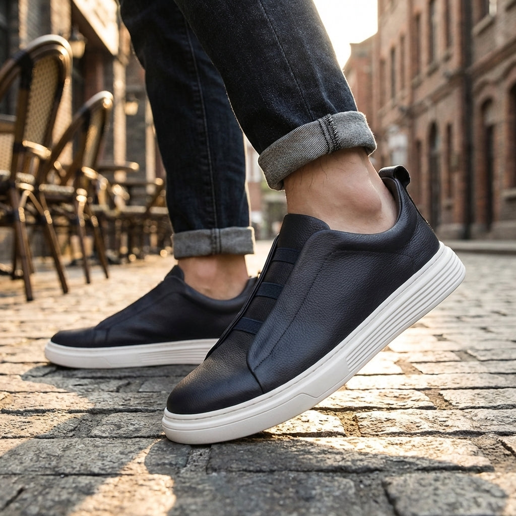 Baskets en Cuir Homme – Lacets Extensibles et Style Raffiné Intemporel