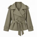 Trench Court Court à Lacets pour Femme, Veste Coupe-Vent à Revers et Manches Longues