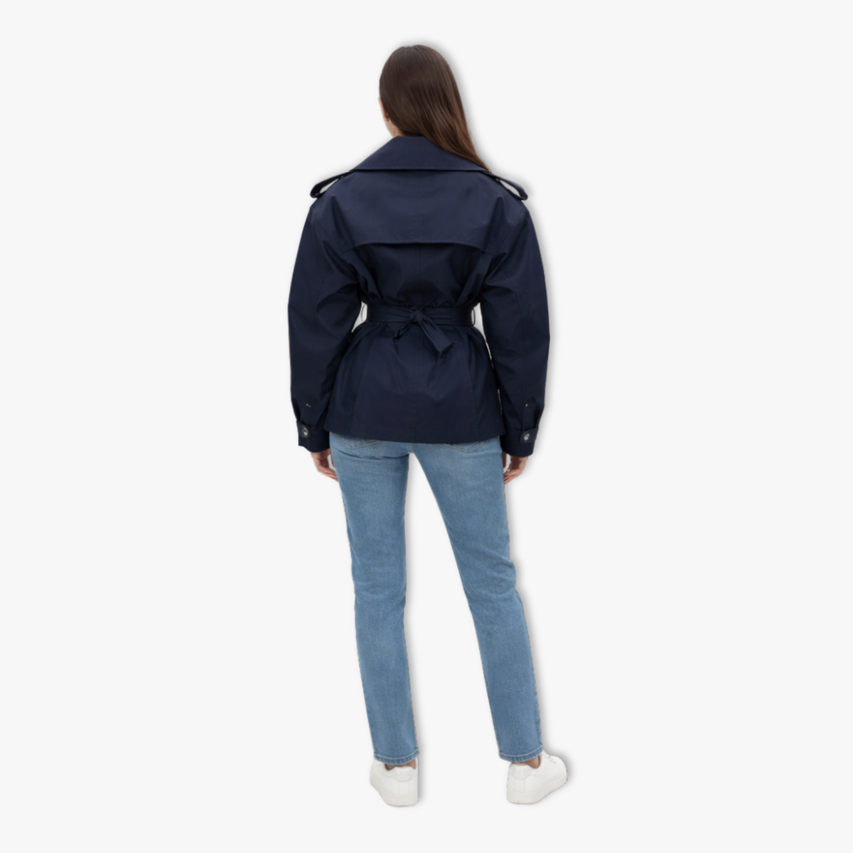 Trench Court Court à Lacets pour Femme, Veste Coupe-Vent à Revers et Manches Longues