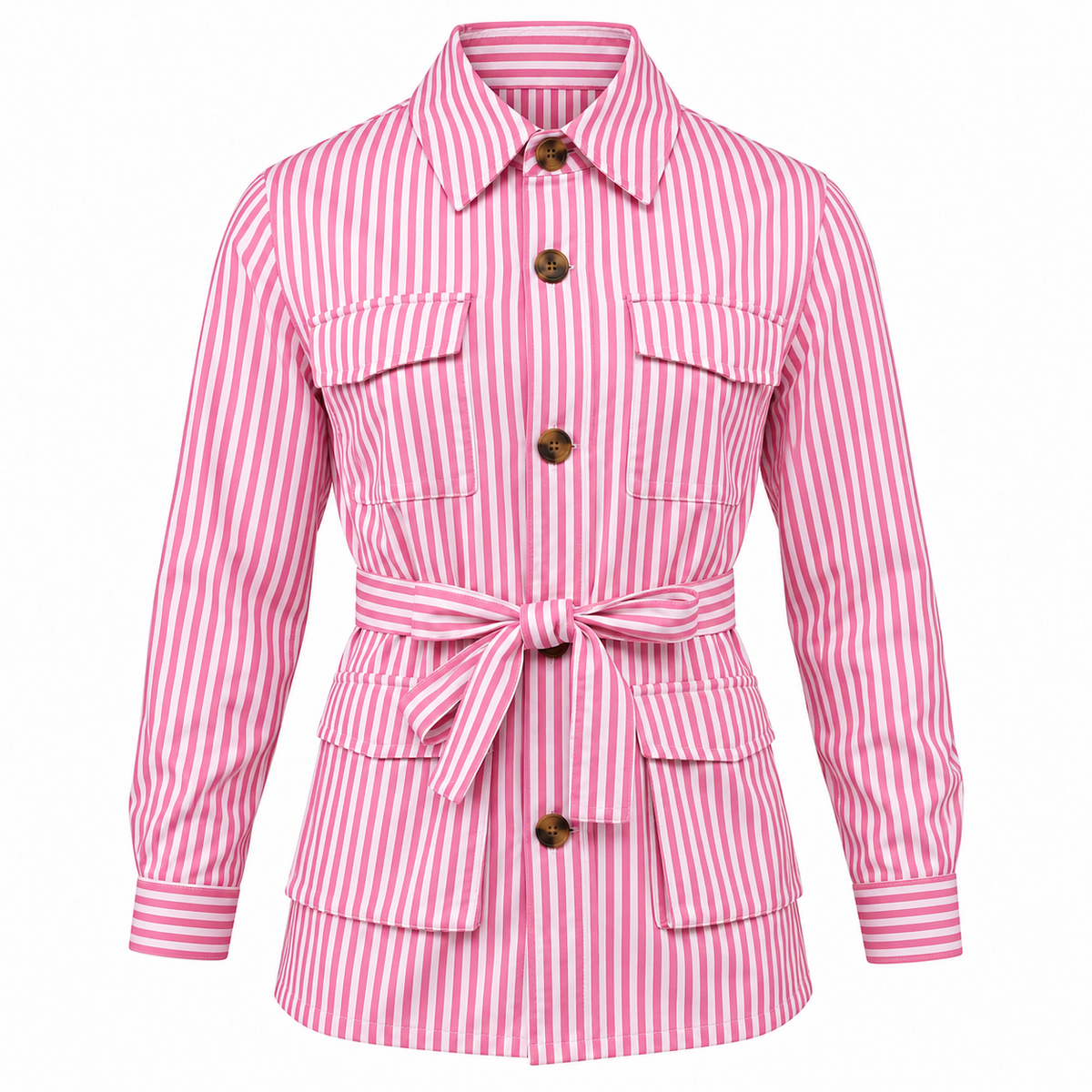 Veste saharienne à rayures pour homme avec ceinture et quatre poches plaquées