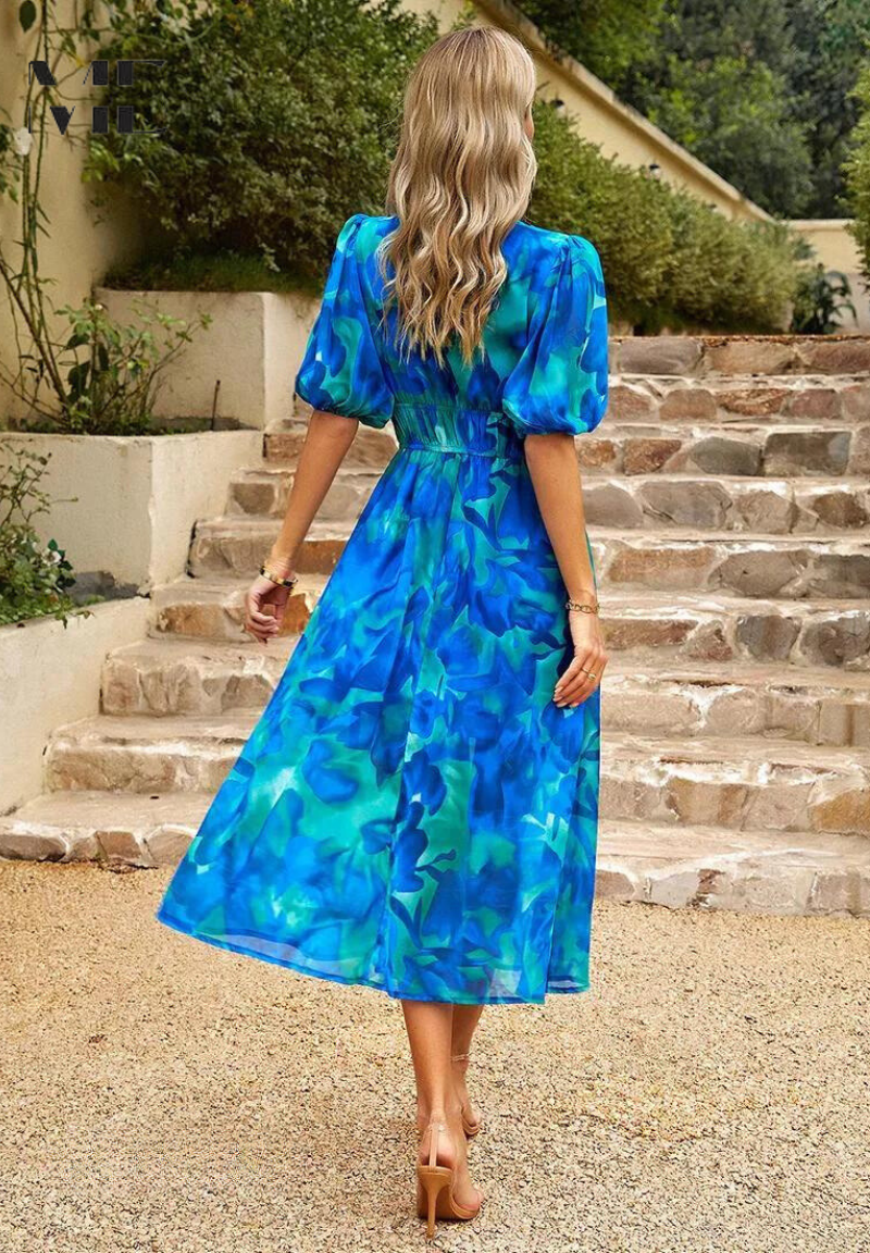 Robe imprimée pour femme - modèle évasé mi-long avec taille élastique - cocktail